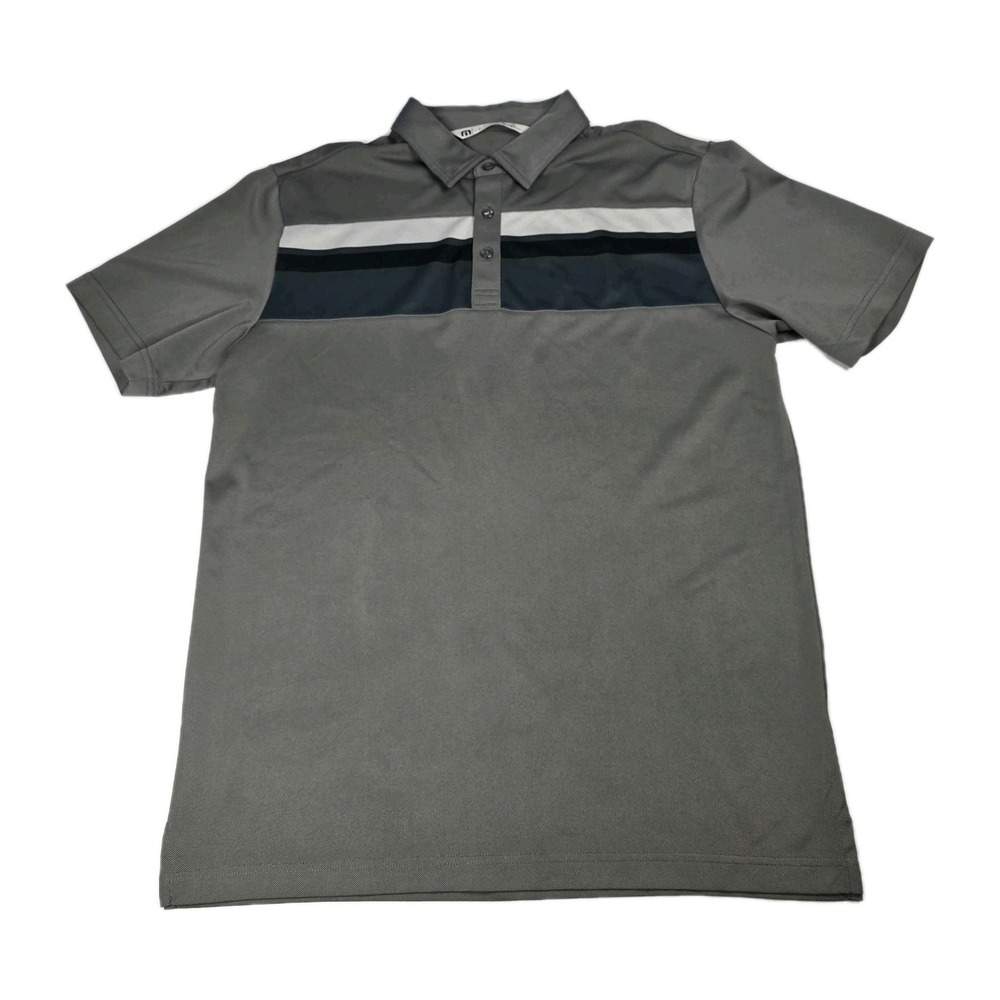Travis Mathew Sydney Polo Shirt Mens -M- Striped STRETCH Gray Golf Performance